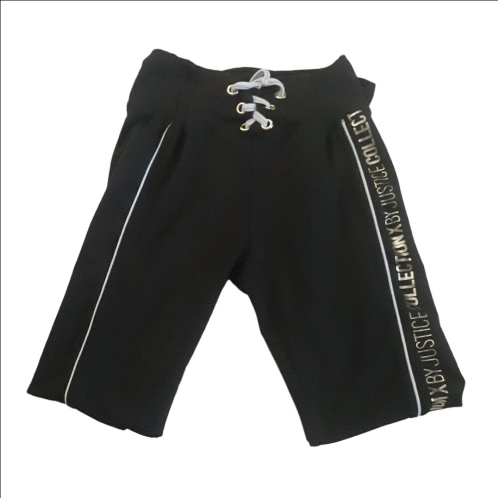 Justice Girl's Size 18/20 Black Gold Spell Out Lace Front Leggings
